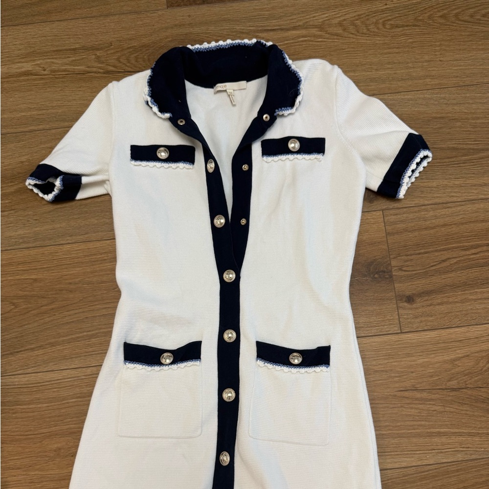 Maje Navy and Cream Button-Down dress